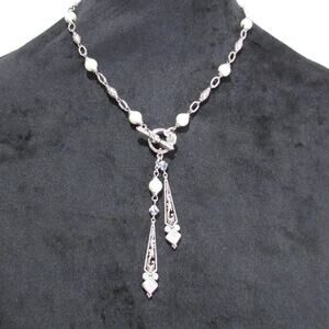 Brighton Silver Tone Beaded Toggle Necklace with Drop Charms